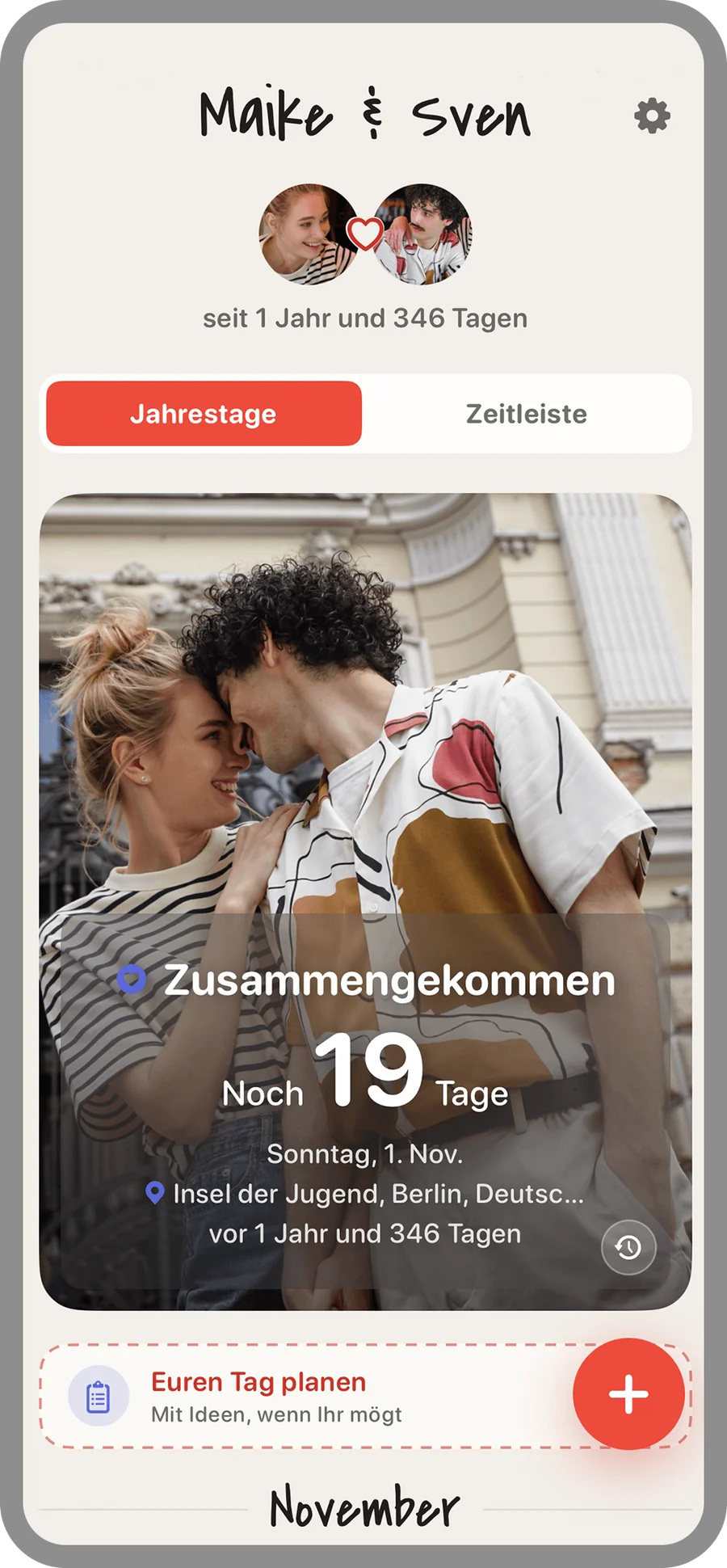 Startbildschirm mit großem Countdown bis zum nächsten Jahrestag